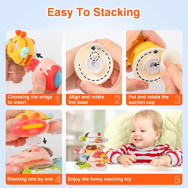 3 stk. spinnerleker for småbarn og babyer - DIY stablebare høystolleker, sensoriske læringsgaver candy