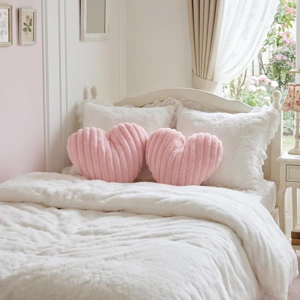 2-pak hjertepuder, lyserøde puder, bløde plys dekorative pyntepuder | 41*34 cm, vaskbare, søde fluffy puder til sofa, seng, stol, soveværelse pink