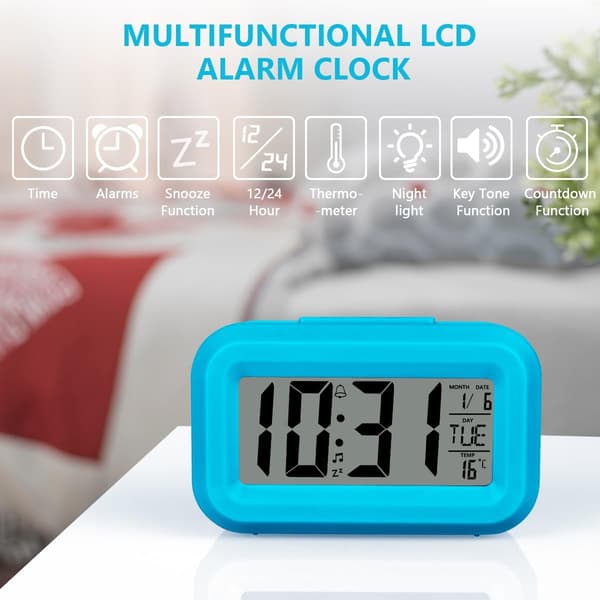1 stk. digitalt vækkeur til sengebord, LED-displayure med justerbar snooze 12/24 timer (blå) blue