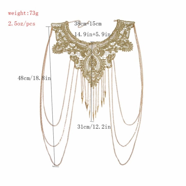 Body chain smycken guld spets flerlagers tofs halsband magkedja bikini strand body mage smycken för kvinnor kroppssmycken