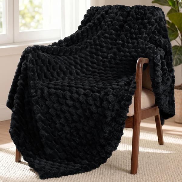 1 stk. stort 3D fleecetæppe til sofa, 127x178 cm, superblødt letvægts plys-kastetæppe til voksne, sort. black