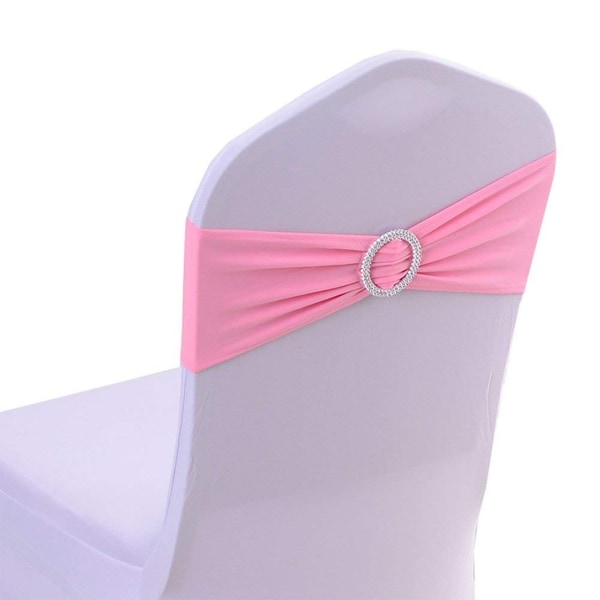 10 st cover Stretchband med spänne skjutbågar rosett Bröllop bankett stol dekoration (rosa)