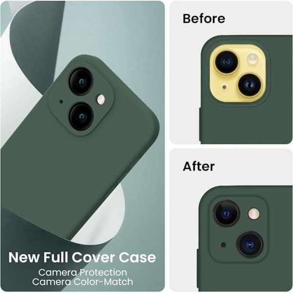iPhone 15 Deksel Matt Silikon Støtsikker Beskyttelse med Kamerabeskyttelse Grønn