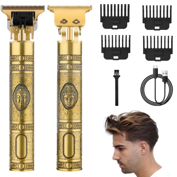 Hårtrimmer for menn, vanntett elektrisk hårtrimmer, 4 styrekammer, hårtrimmer Profesjonell skjeggtrimmer for menn, oppladbar (bronse)