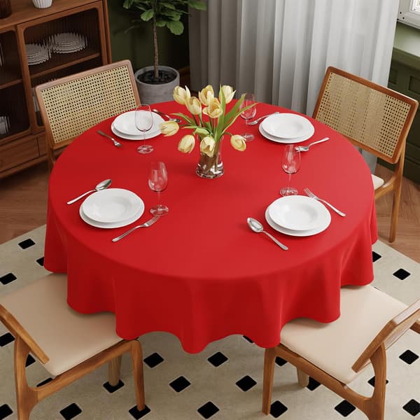 Røde runde duge 148 cm, vaskbar polyester dug | Stor cirkulær polyester stof dug spisebordsbetræk, 1 stk. red