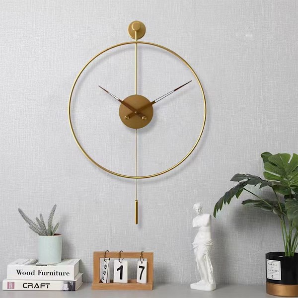 Klassisk stor pendelväggklocka dekorativa konstväggklockor rund minimalistisk modern klocka icke tickande tyst metallväggklocka 50 cm guld