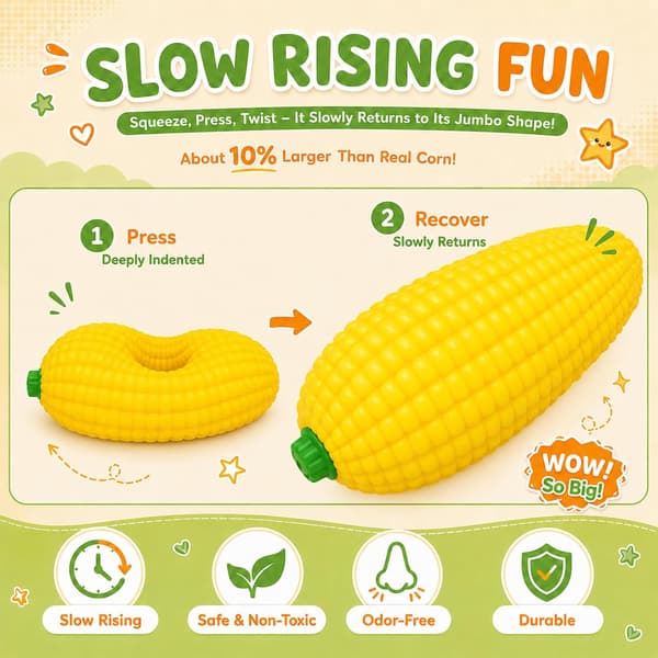 Kæmpe Majs Squishy, Jumbo Store Squishys Fidget Stressaflastende Boldlegetøj | Squishies Klemme Stressbold (18*9cm) corn
