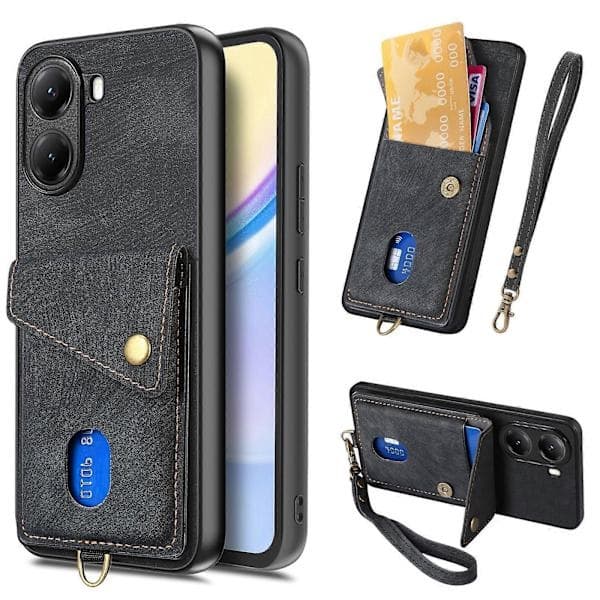 Til Xiaomi Poco X7 Pro 5G Cover med kortholderstøtte Lædertelefonbagcover (Sort)