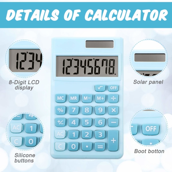 Miniräknare för liten ficka Basic miniräknare Mini skrivbordsräknare Handhållen vinklad 8-siffrig LCD-skärm Standardfunktions miniräknare (blå)