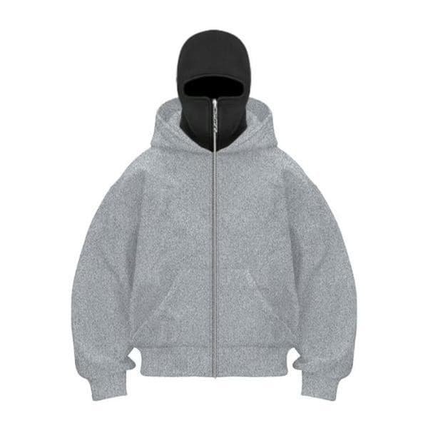 Tykk herresweater med dobbelt hætte Barak, dobbelt hætte og dobbelt krave grå grå L grå L gray