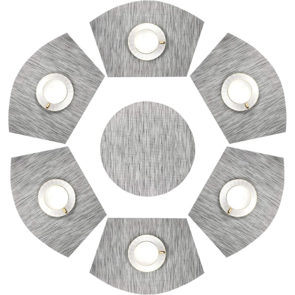 Pyöreän pöydän set , 7 kudottua vinyyliä, 6 kiilamattoa, jossa on keskiosa, pyöreä matto keittiön pöydälle Pyöreän pöytämatot Pyyhitään puhtaiksi (7, vihreä)
