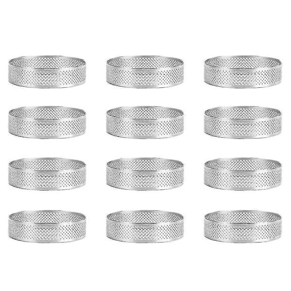 12-pack tårtringar i rostfritt stål, perforerade tårtringar, 6 cm