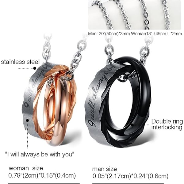 2PCS Triple Rings His & Her Matchende Sæt Par Halskæde