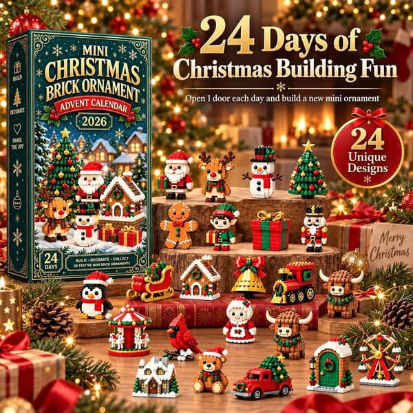 Jule-byggeklodser adventskalender 2026, 24-dages klods-pynt