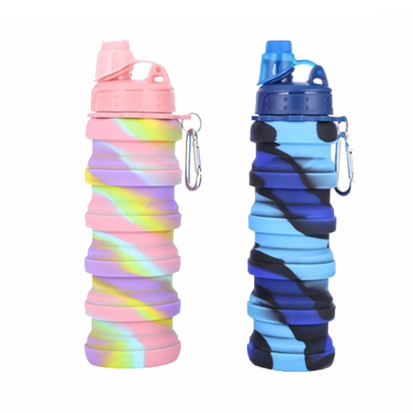 2 stk silikon sammenleggbar vannflaske Gjenbrukbare bærbare sammenleggbare vannflasker BPA-fri trygge og varme lekkasjesikker for sportsvandring og camping