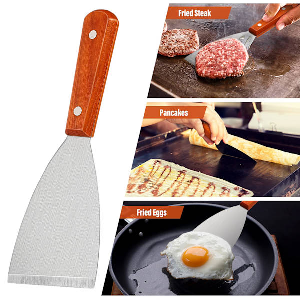 2 stk. grillskrape i rustfritt stål med treskaft og skrått blad