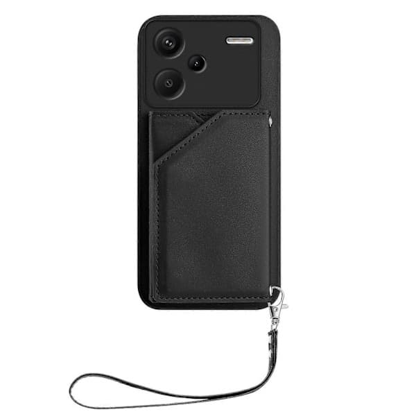 Etui med kortholder og stativ til Xiaomi Redmi Note 13 Pro+(Plus) 5G, hudvenligt telefonetui med håndledsrem (sort)