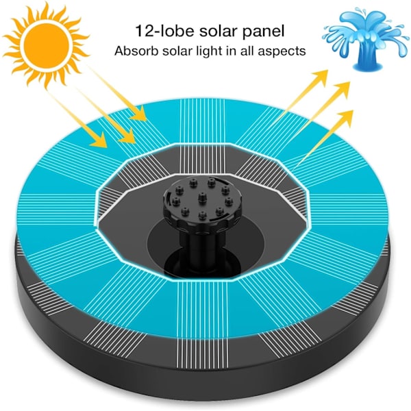 Solcelledrevet springvandspumpe 1W solvandpumpe flydende solcelledrevet springvandssæt med 6 dyser