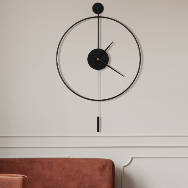 Klassinen suuri heiluri seinäkello koristeellinen taidekello pyöreä minimalistinen moderni kello tikittävä hiljainen metalliseinäkello 50 cm musta