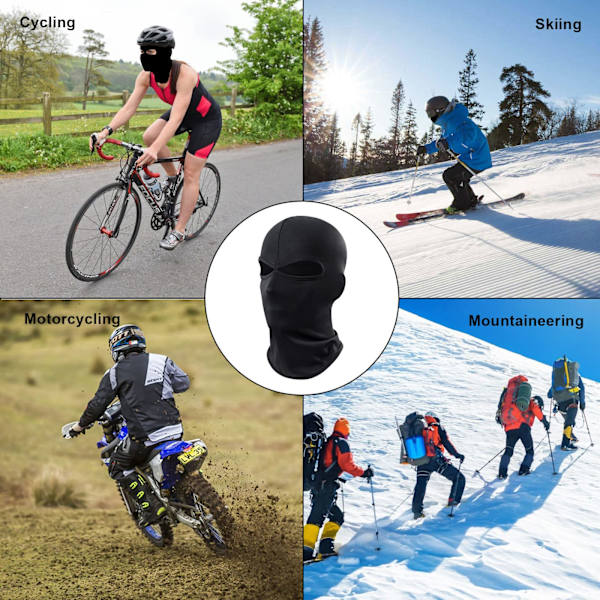 2 stk. 2-hulls balaclava, klassisk lett svart skimaske, UV-beskyttelse, vindtett og pustende, egnet for snøscooterkjøring