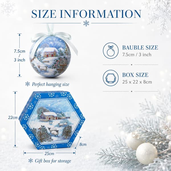 Julgransdekorationer Julgranskulor Bysnöscener Set om 7 i presentförpackning Winter Wildlife