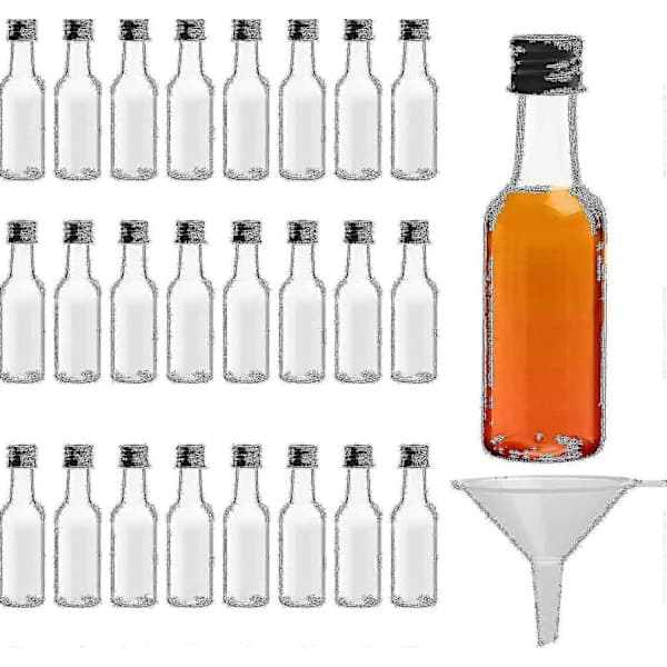 Miniflaskor (24-pack) - Återanvändbara 50 ml tomma flaskor med skruvkorkar och tratt