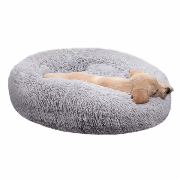 Modern mjuk plysch rund husdjurssäng, mini medelstor hundkattsäng Självuppvärmande Snooze Sleeping Kitty Teddy Kennel (S(19,7”Dx7,9 H, ljusgrå)