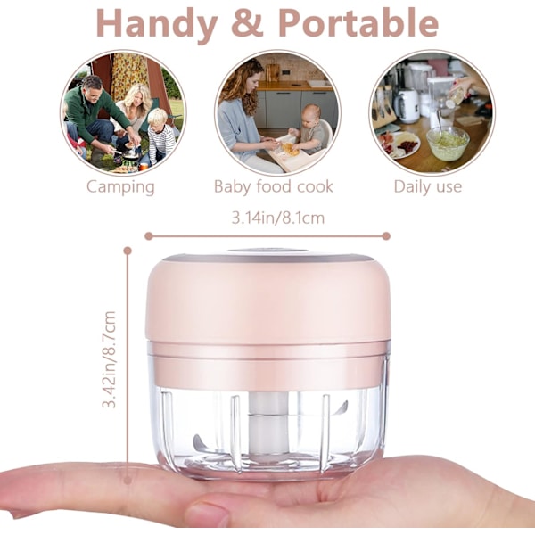 Elektrisk Mini Hvidløgshakker, 100ML USB Grøntsagsløg Hakker, Bærbar Lille Madprocessor- 100ML Pink