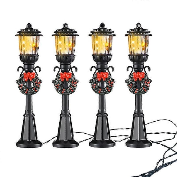 4 stk. Mini Julelysstolpe Toglampe Miniature Gadelampe Dekorative Lys Til DIY Dukkehuse Landsby Sti