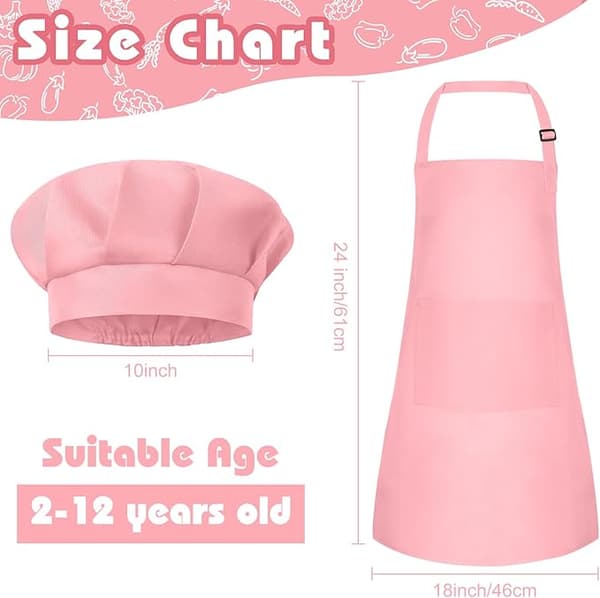 Barnförkläde och kockmössa set Barnförkläde justerbart, Barnkocksmålning för matlagning bakning, rosa pink