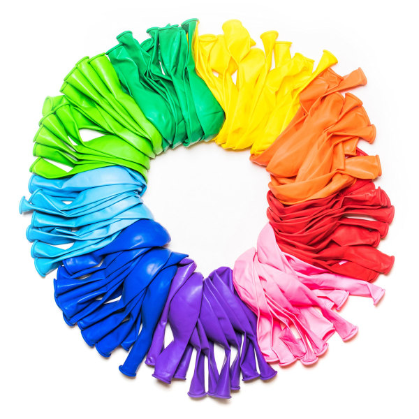 Regnbueballongsett (100 pakke) 12 tommer, assorterte lyse farger, laget med sterk flerfarget lateks, for helium- eller luftbruk