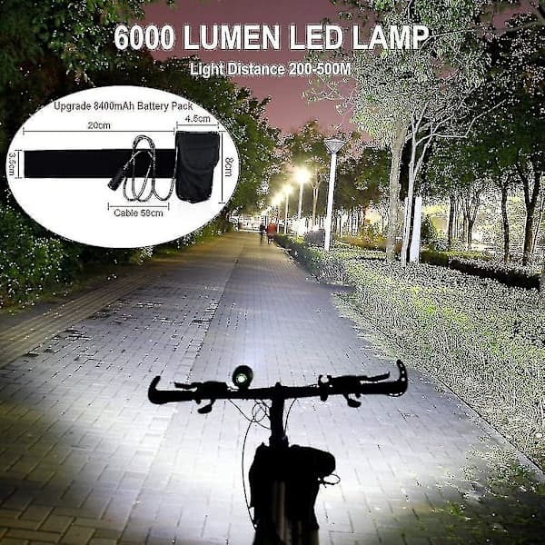 Sykkellykt, 6000 Lumen 5-LED Sykkel Frontlys, Vanntett MTB Hodelykt med Oppladbart Batteri, 3 Moduser, Sikkerhet for Nattsykling