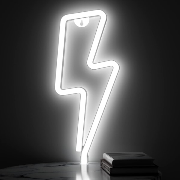 Neonskilt Lynbolt Neonlysskilt til vægdekoration, batteri eller USB-drevet Led Lightning Light Cold White Neon-skilte