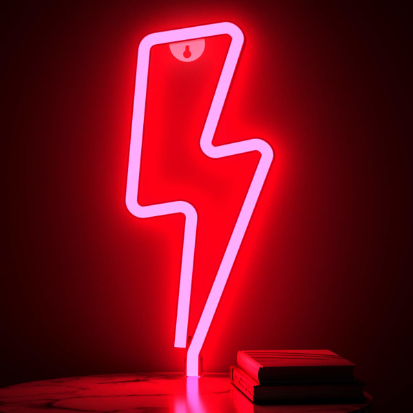 Neonskilt lynbolt neonlysskilt for veggdekor, batteri eller USB-drevet led lynlys rødt neonskilt