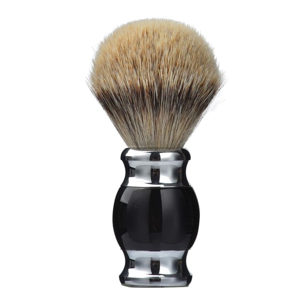 100 % Silvertip Badger -parranajoharja, käsintehty parranajoharja hienolla hartsikahvalla ja ruostumattomasta teräksestä valmistettu pohja (musta)