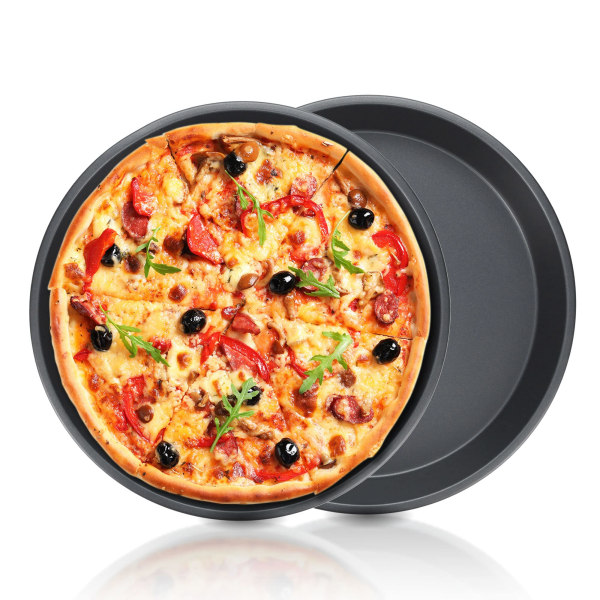 Dyb tallerken pizzabakke til ovn Carbon stål pizzabakke Stor pizzaplade 27cm Pizzapande Pizzabakker til ovn Non Stick til ovn 2PK 2,5cm dyb