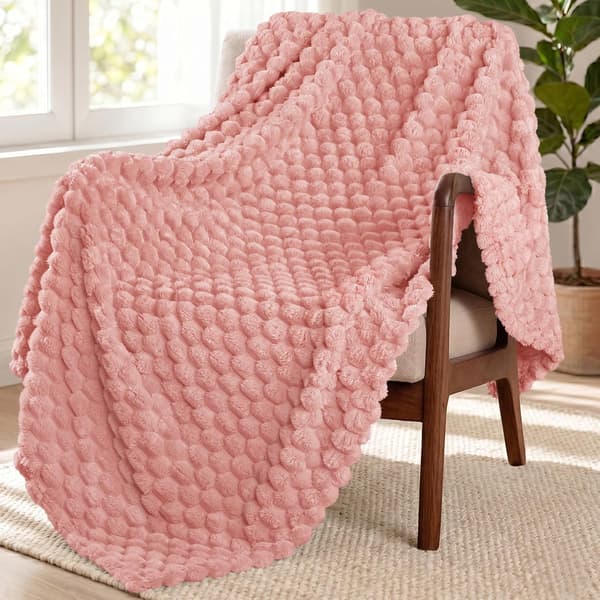 1 stk. stort 3D fleecetæppe til sofa, 127x178 cm, superblødt letvægts plys tæppe til voksne, pink. pink