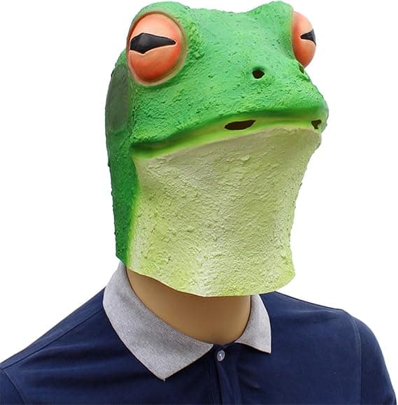 Frømaske Grøn Krybdyr Voksen Latex Gummi Overhead Dyrekostume, 28 * 25 * 2 cm