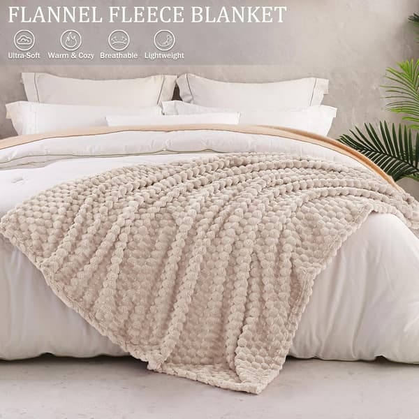 1 stk. stort 3D-fleeceteppe til sofa, 127x178 cm, supermykt lettvekts plysjteppe for voksne, kamel. Camel
