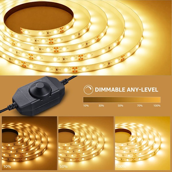 Varmvit LED-remsa 5M 300 LED, 1650lm Dimbar LED-tejp, 3000K Flexibel LED-belysning för Sovrum Kök Under Skåp Garderob Trapp