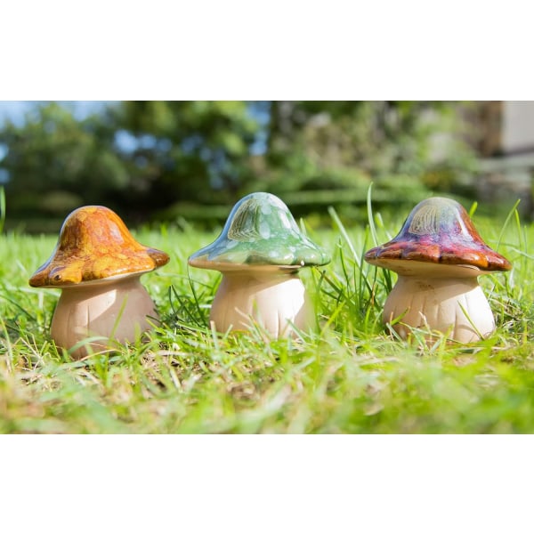 Keramisk svamp trädgårdsdekor, svampgårdsdekor 3 st , Fairy Garden - gräsmatta prydnad dekor, keramik prydnad