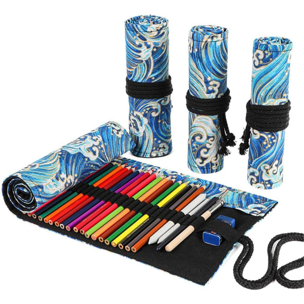 36-paikkainen värillinen kynäkääre Lyijykynät Rullateline Värikynät Organizer Värillinen kynämaalaussivellin säilytys (Blue Ocean, 36 Slots)