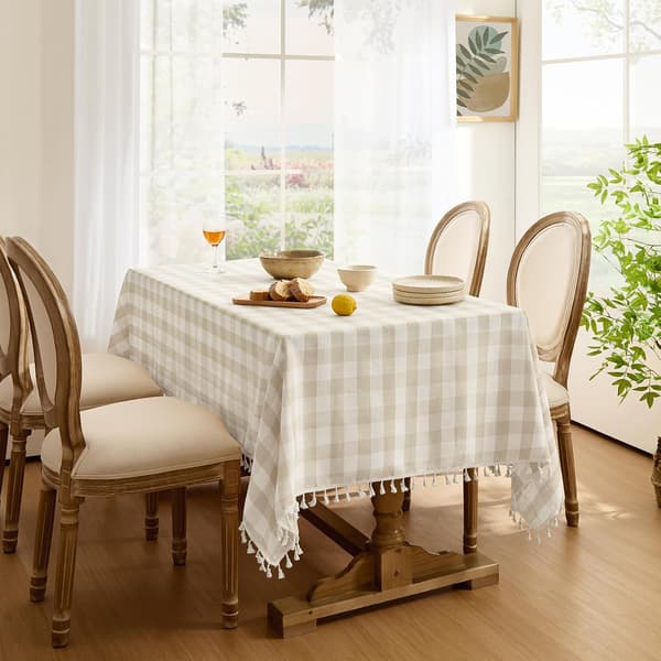 1 stk Gingham duk beige utendørs duk rektangulær 140x200 cm tørkbar bomull dusk Boho duker vannavstøtende, 55x78 tommer beige