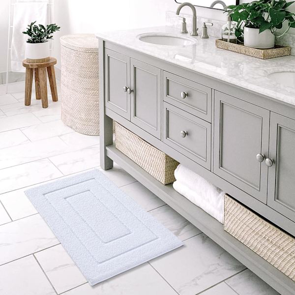 Bademåtte, skridsikker, blød bademåtte, vandabsorberende, bademåtte, maskinvaskbar, bademåtte til bruser, badekar og toilet - hvid, 60 x 90 cm