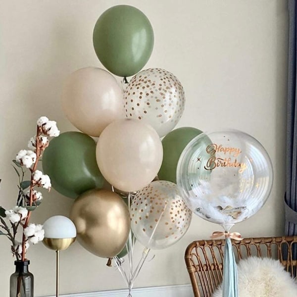 127 STK Olivengrøn ballonguirlande buesæt hvidguld konfetti balloner retro grøn ballon og guld metallisk krom latex balloner sæt