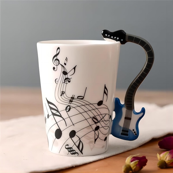 Kreativ musikkopp fiol stil gitarr keramikmugg kaffe te mjölk notsystem koppar med handtag kaffemuggar nyhetsgåvor (blå elgitarr) blue