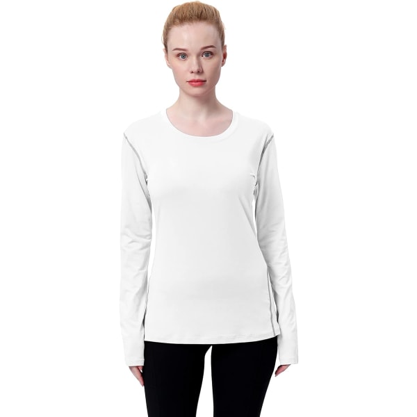 Dame kompressionsskjorte Dry Fit langærmet løbeatletisk T-shirt træningstoppe, lille 2-pak (grå+hvid)