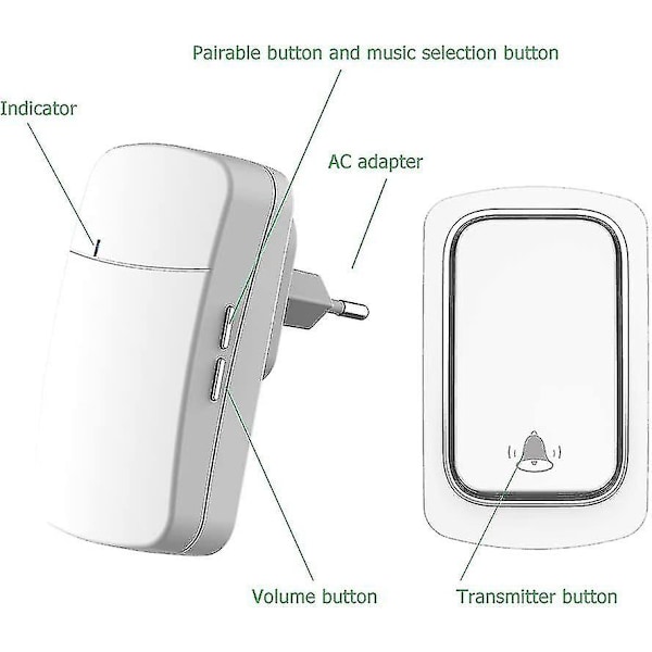 Trådlös Självförsörjande Dörrklocka, Inget Batteri Krävs, Räckvidd Upp Till 200m, 38 Ringsignaler, 3 Volymnivåer, Enkel Att Installera (vit)
