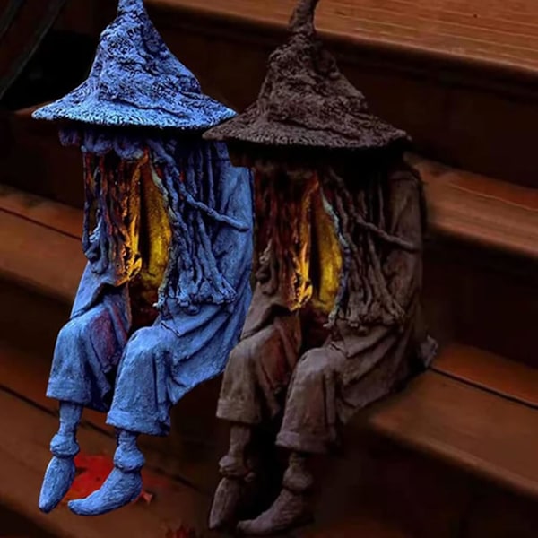Utendørs heksespøkelseslys, solcelled LED heks hagelys, Halloween spøkelsesstatue Halloween hjem hagedekorasjon