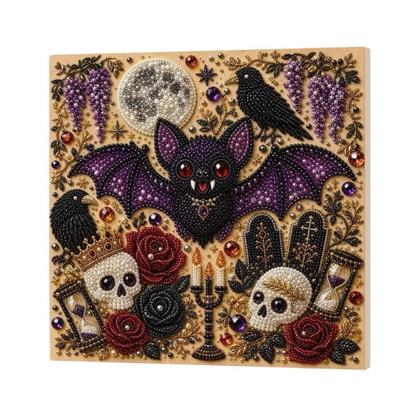 QELDRYX Halloween Spøkelse Perlekunst DIY-sett for voksne, Flaggermus Diamantkunstsett DIY Kits -06